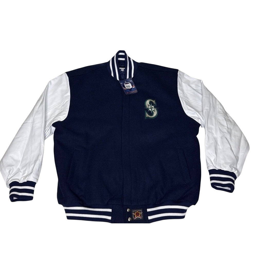 JH Design Seattle Mariners Jacket Mens 2XB Navy Wool Leather Varsity MLB New Tag